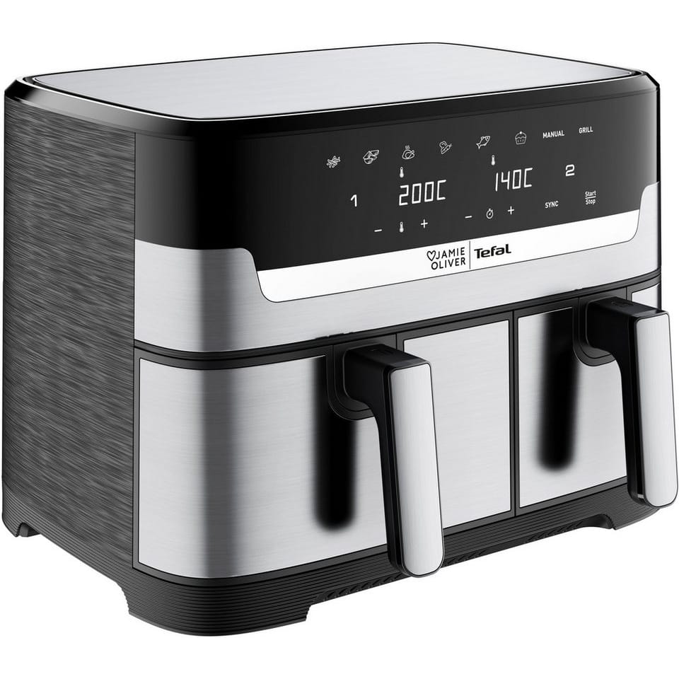Tefal Heißluftfritteuse Jamie Oliver by Tefal EY90JDE Dual Easy Fry & Grill, 2700 W, Doppelkammer, 2 unabhängige Garzonen, 8 automatische Programme, 8,3 L